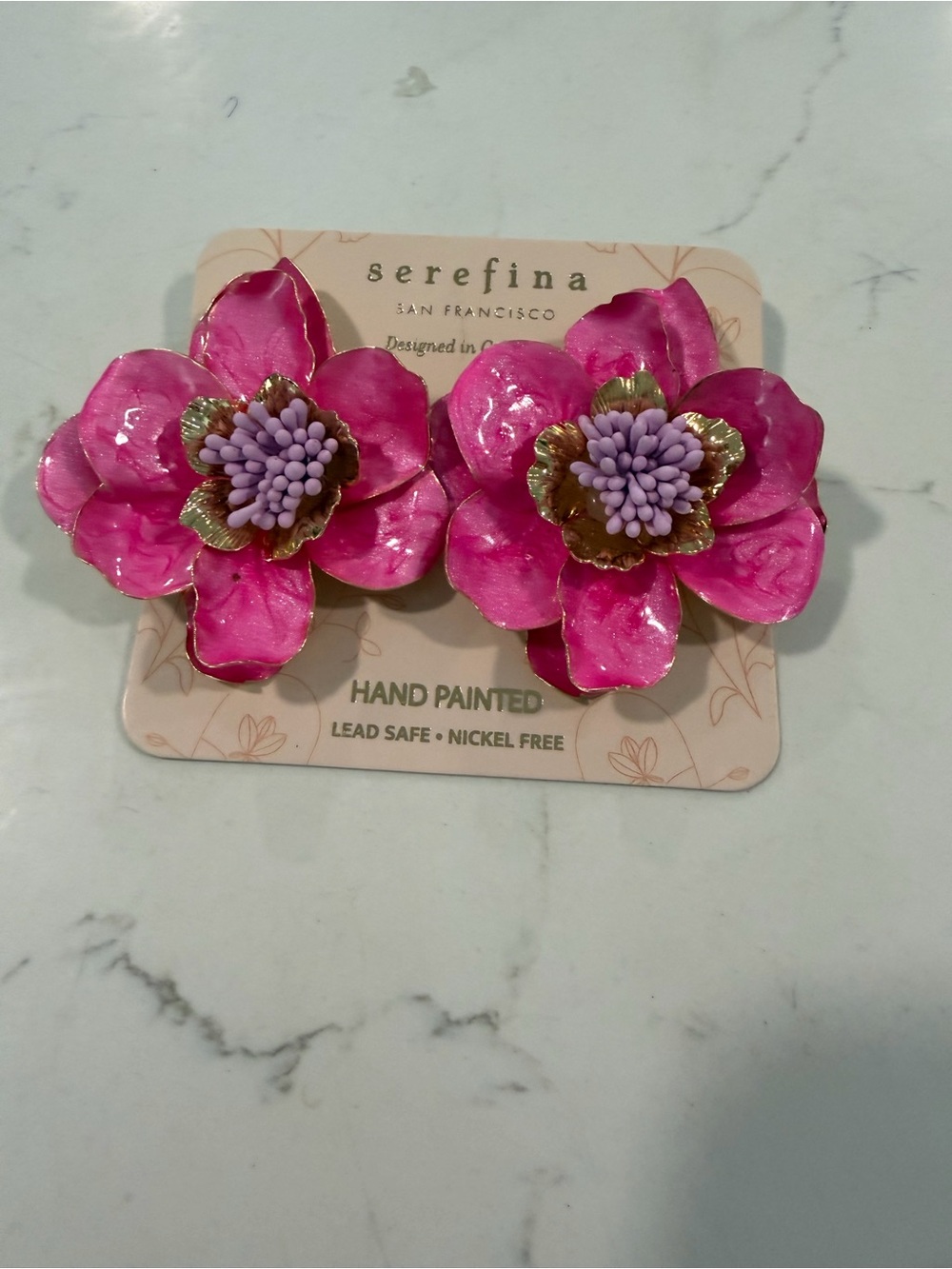 Serefina Pink Hand-Painted Floral Earrings